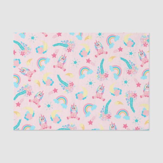 Papier Mousseline Cute Pink Teal Unicorn Rainbow (Recto)