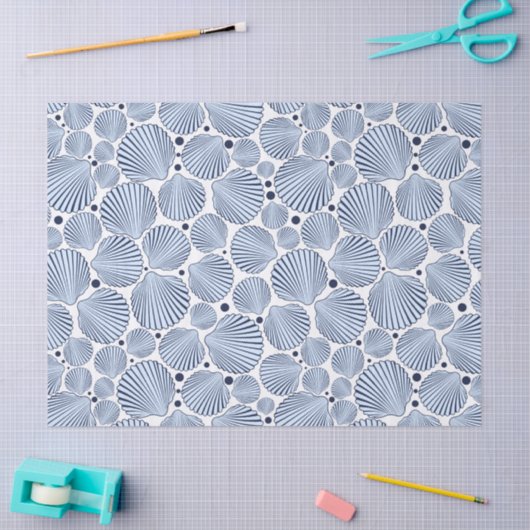 Papier Mousseline Cute plage bleu coquillage motif (Artisanat)