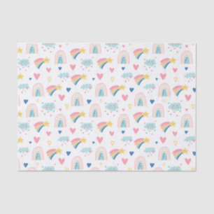 Papier Mousseline Cute Rainbow Hearts & Clouds Motif