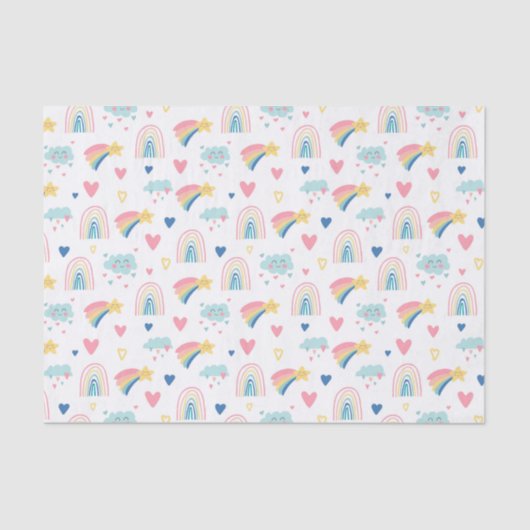 Papier Mousseline Cute Rainbow Hearts & Clouds Motif (Recto)
