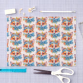 Papier Mousseline Cute Renard orange avec Couronne florale (Artisanat)