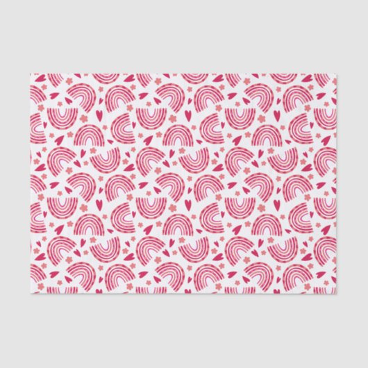 Papier Mousseline Cute Rose Arc-en-ciel & Coeurs Motifs Enfants (Recto)