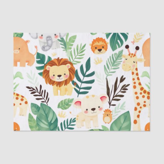 Papier Mousseline Cute Safari Animals Jungle Pattern (Recto)