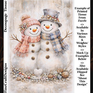 Papier Mousseline Cute Shabby Chic Snowman Couple FG2L Decoupage