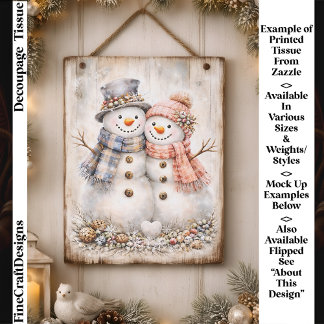Papier Mousseline Cute Shabby Chic Snowman Couple FG2R Decoupage