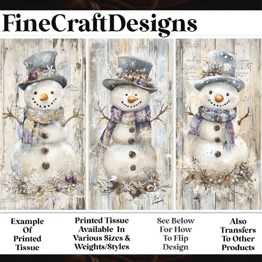 Papier Mousseline Cute Shabby Chic Snowmen Cool Bleu AL7 Découpage
