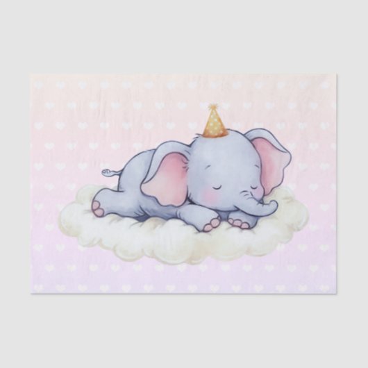 Papier Mousseline Cute Sleeping Baby Elephant Baby Shower (Recto)