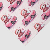 Papier Mousseline Cute Sloth Driving a Pink Convertible Pattern (Détail)