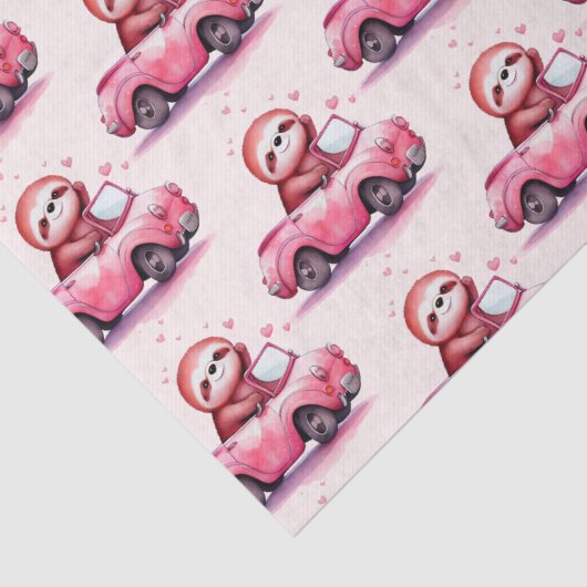 Papier Mousseline Cute Sloth Driving a Pink Convertible Pattern (Détail)