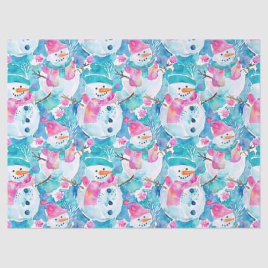 Papier Mousseline Cute snowman turquoise watercolor pattern (Recto)