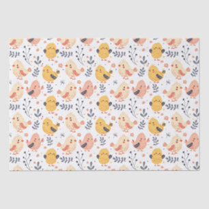 Papier Mousseline Cute Spring Chicks et modèle floral