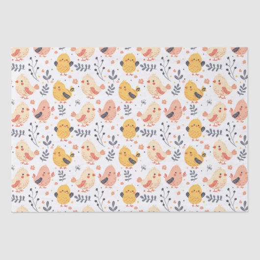 Papier Mousseline Cute Spring Chicks et modèle floral (Recto)