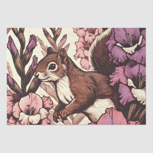 Papier Mousseline Cute Squirrel Art Nature Amateurs d'écureuils flor (Recto)