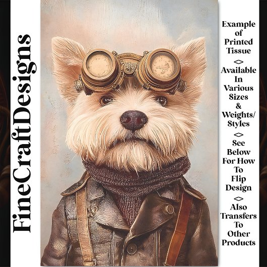 Papier Mousseline Cute Steampunk Aviator Terrier AA1 Découpage