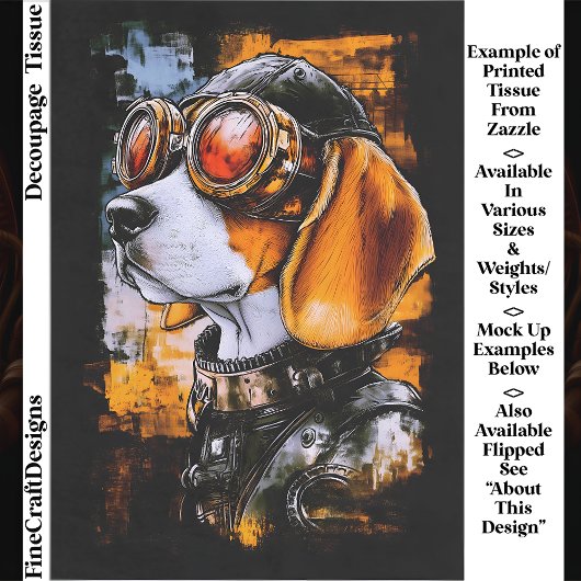 Papier Mousseline Cute Steampunk Beagle Dog Aviator EZ1L Decoupage