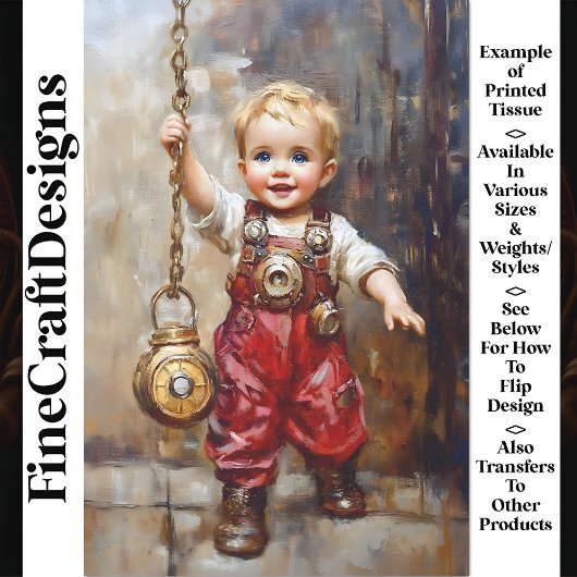 Papier Mousseline Cute Steampunk Child Red Overalls X9 Découpage