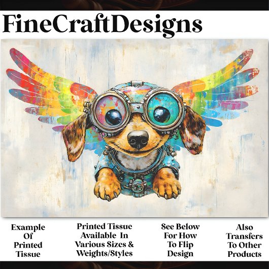 Papier Mousseline Cute Steampunk Dachshund Avec Ailes AV8 Découpage