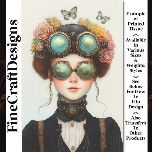 Papier Mousseline Cute Steampunk Girl Avec Fleurs Z8 Découpage