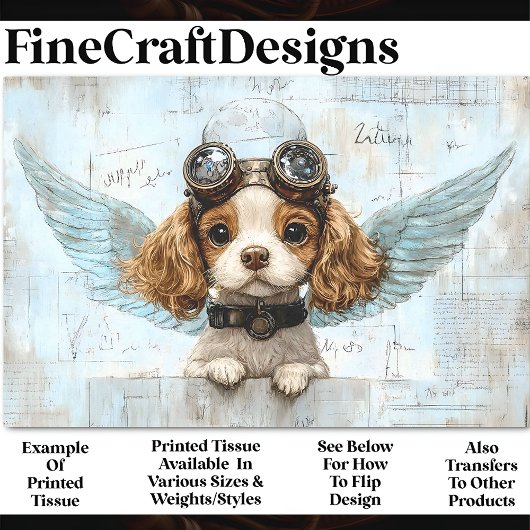 Papier Mousseline Cute Steampunk Spaniel Avec Ailes AW1 Découpage