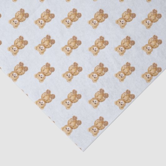 Papier Mousseline Cute Teddy Bear Bébé Baby shower bleu (Détail)
