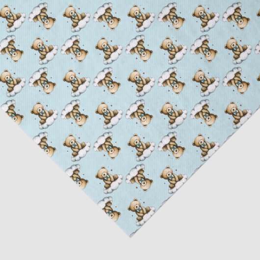 Papier Mousseline Cute Teddy Bear on a Cloud Blue Bow Tie (Détail)