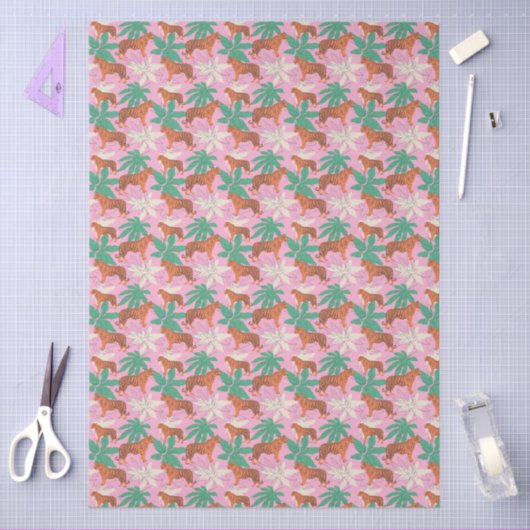 Papier Mousseline Cute Tiger Pattern Vibrant Pink and Orange Jungle (Artisanat)