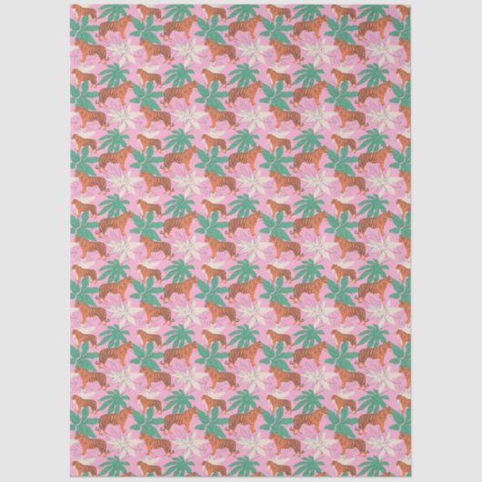 Papier Mousseline Cute Tiger Pattern Vibrant Pink and Orange Jungle (Recto)
