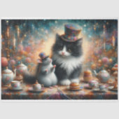 Papier Mousseline Cute Tuxedo Chat et Souris Imaginaire Decoupage. (Recto)