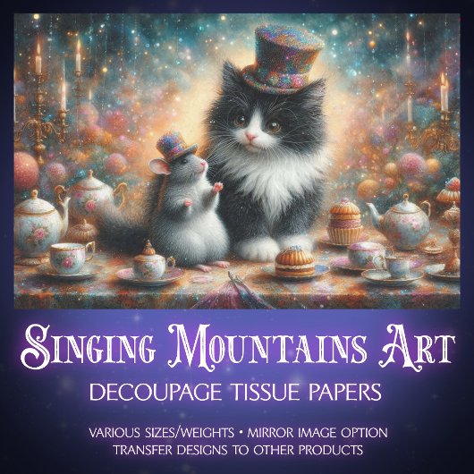 Papier Mousseline Cute Tuxedo Chat et Souris Imaginaire Decoupage.