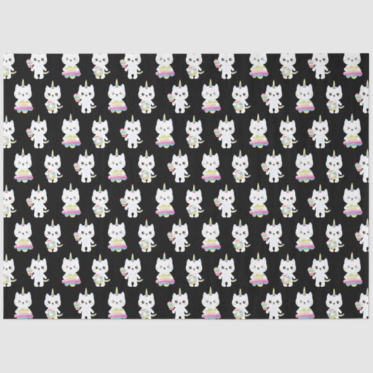 Papier Mousseline Cute Unicorn Chats Motifs noirs (Recto)