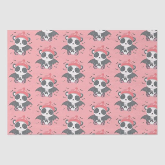 Papier Mousseline Cute Vampire Panda Bats Ghost Pink Halloween (Recto)