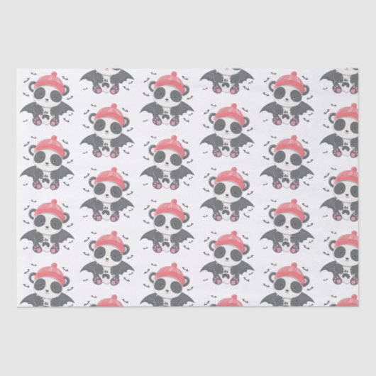 Papier Mousseline Cute Vampire Panda Bats Ghost White Halloween (Recto)