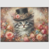 Papier Mousseline Cute Victorian Cat in Top Hat Decoupage  (Recto)