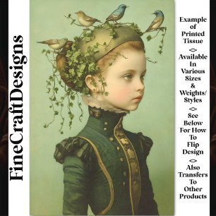 Papier Mousseline Cute Victorian Girl & Vines & Birds BD9 Découpage