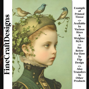 Papier Mousseline Cute Victorian Girl & Vines & Birds BE1 Découpage