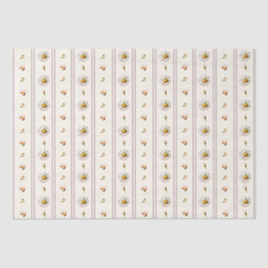 Papier Mousseline Cute Vintage Daisy Stripes Crème Blanc (Recto)