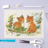 Papier Mousseline Cute Vintage Foxes Retro Christmas Scene (Artisanat)