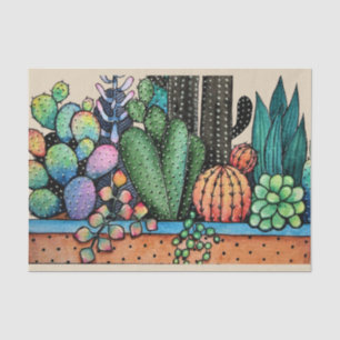 Papier Mousseline Cute Watercolor Cactus Garden