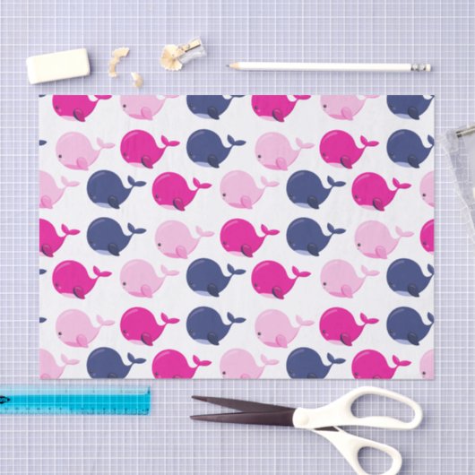 Papier Mousseline Cute Whales, Pattern of Whales, Sea Animals