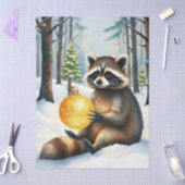 Papier Mousseline Cute Winter Raccoon with Gold Ornament Christmas (Artisanat)