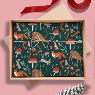 Papier Mousseline Cute Woodland Animaux Green Christmas Forest