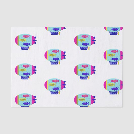 Papier Mousseline Cute Zebra Fish in a Zeppelin (Recto)