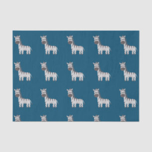 Papier Mousseline Cute Zebra Zoo Animaux Noir Blanc Bleu