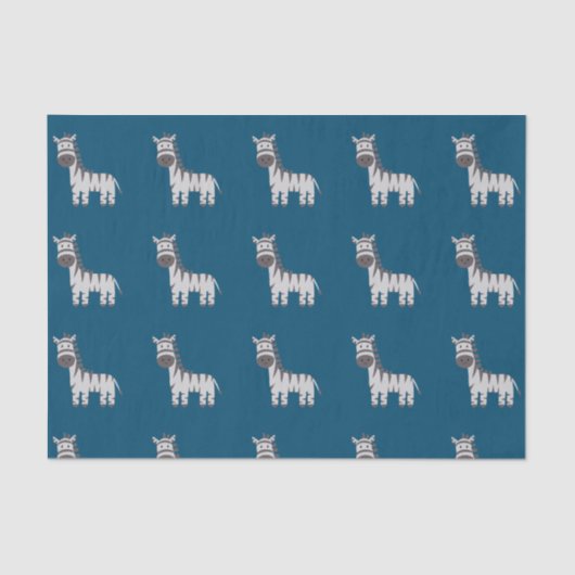 Papier Mousseline Cute Zebra Zoo Animaux Noir Blanc Bleu (Recto)
