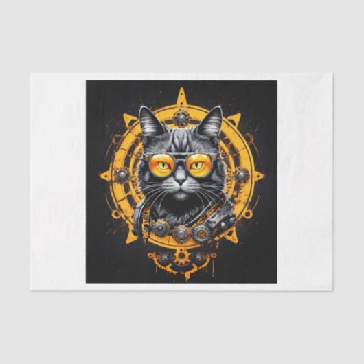 Papier Mousseline Cyberpunk steampunk chat avec lunettes - (Recto)