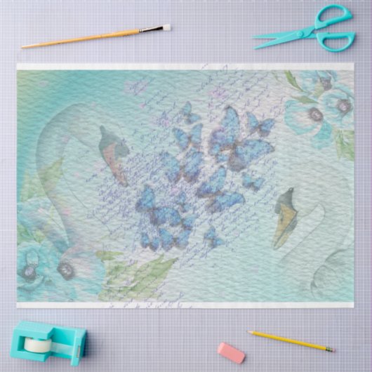 Papier Mousseline Cygne bleu et papillon (Artisanat)