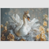 Papier Mousseline Cygne couronné d'or avec fleurs jaunes Découpage (Recto)