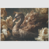 Papier Mousseline Cygne d'or avec couronne et fleurs de crème Découp (Recto)