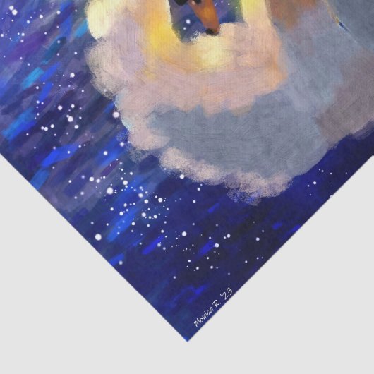 Papier Mousseline Cygne flottant sur l'eau éclairée Bleu Blanc Décou (Détail)