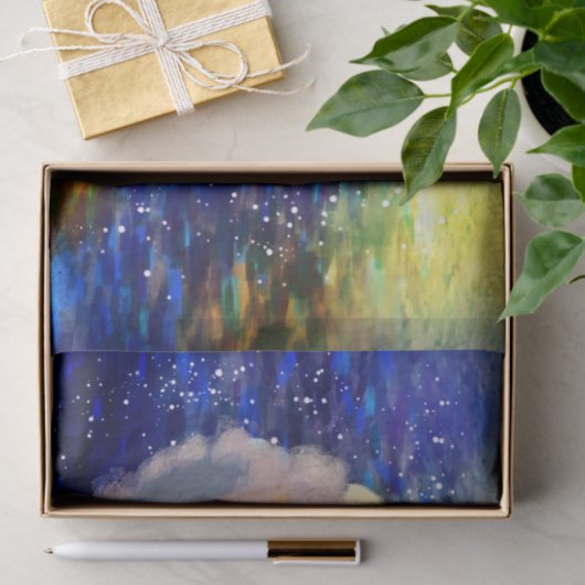 Papier Mousseline Cygne flottant sur l'eau éclairée Bleu Blanc Décou (Cadeau)